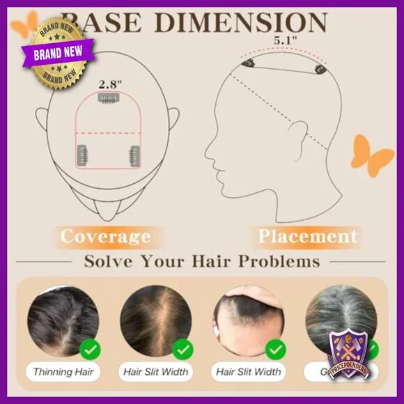 Human Hair Topper 8 Inch 150% Density Silk Base No Tangle Smooth - Picture 5 of 6